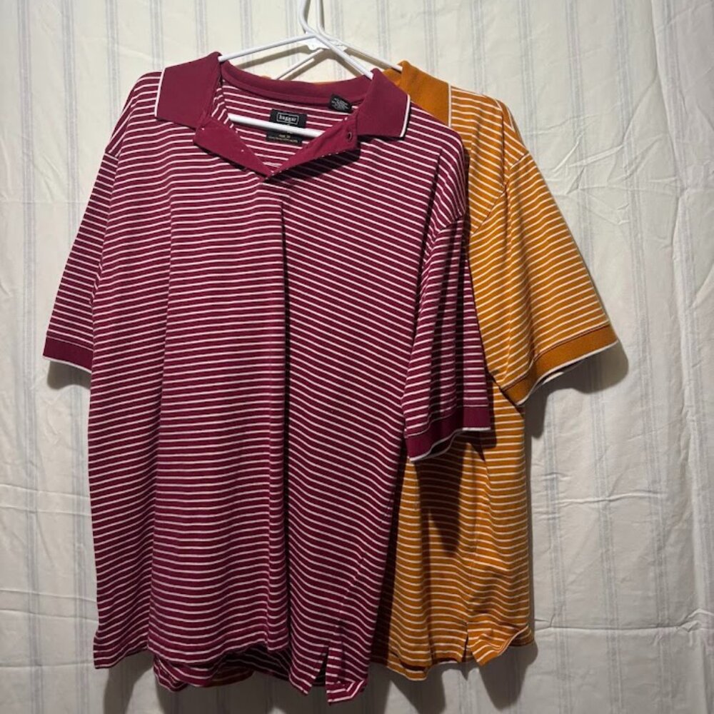 Haggar Cool 18 Golf Polo Shirt Mens Large Red & Orange Short Sleeve Lot of 2